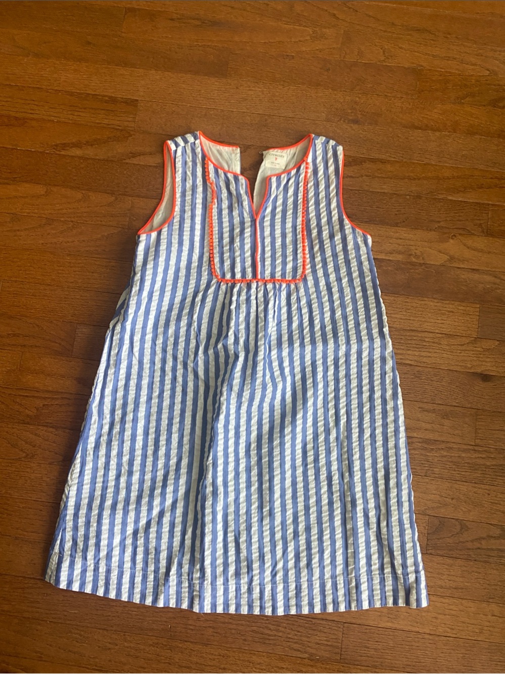 Crewcuts Blue & White Striped Sleeveless Dress with Coral Piping